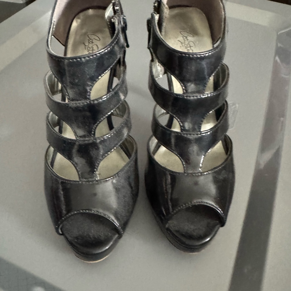 Black Strappy Peep-Toe Women's Heels